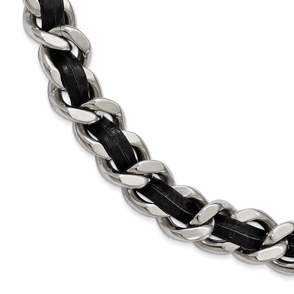 Stainless Steel Polished Black Crystal Cotton Cord 2 Inch Extension Necklace 18 Inches Stainless Steel Polished Black Crystal Cotton Cord 2 Inch Extension Necklace 18 Inches